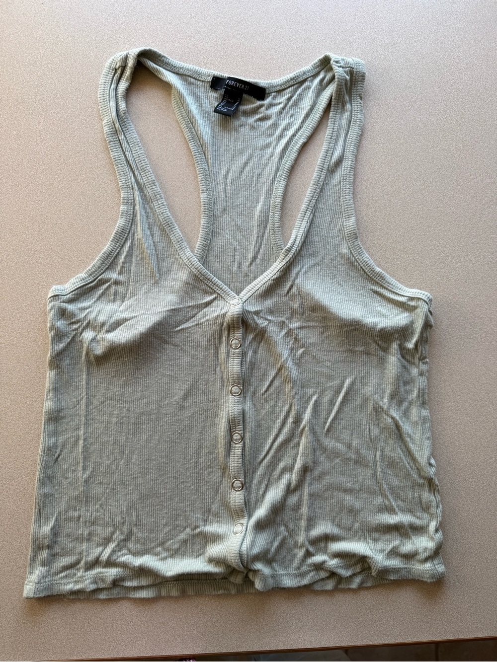 Forever 21 Light Sage Ribbed Button-Front Racerback Tank